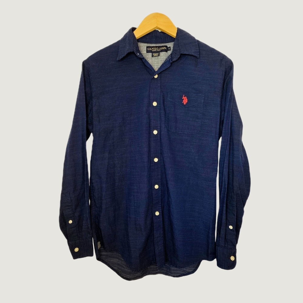 U.S. Polo Assn. Shirt Button Front Men's Blue 100% Cotton Long Sleeve Small
